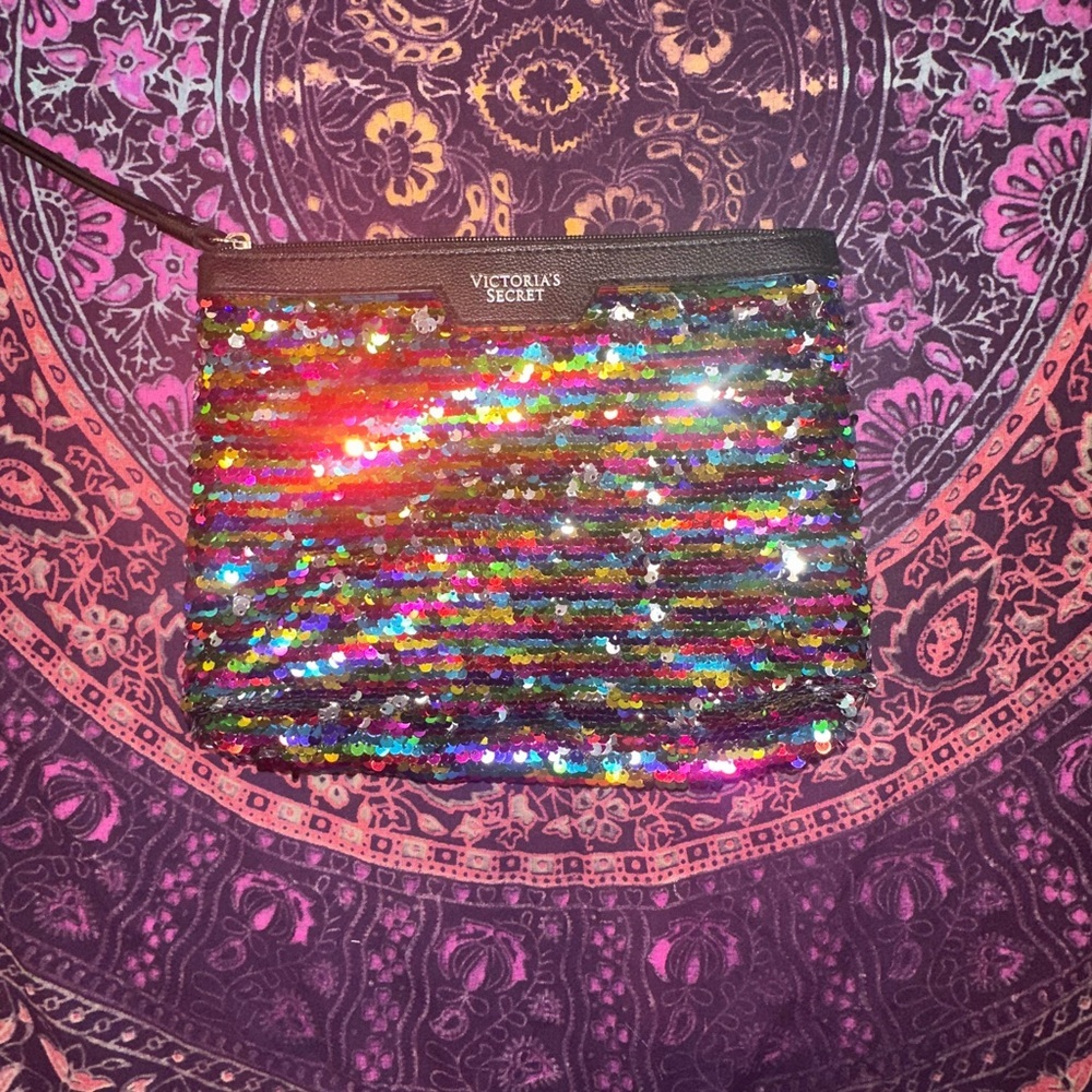 Victoria's Secret Rainbow Sequin Cosmetic Bag